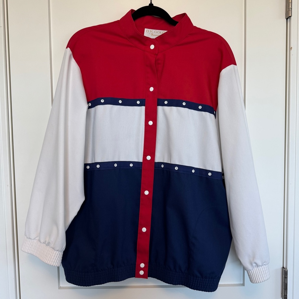 Vtg Donnkenney Colorblock Striped Red White Blue Jacket USA Americana Nautical